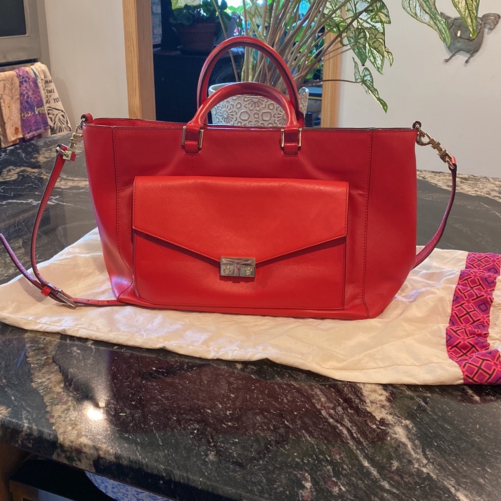 Tory Burch red leather satchel/tote